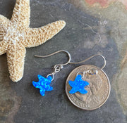 Starfish Earrings in Sterling Silver, Beach Style Summer Jewelry, Summer Vibes Ocean Theme Opal Starfish  dangling Earrings, Opal Earrings