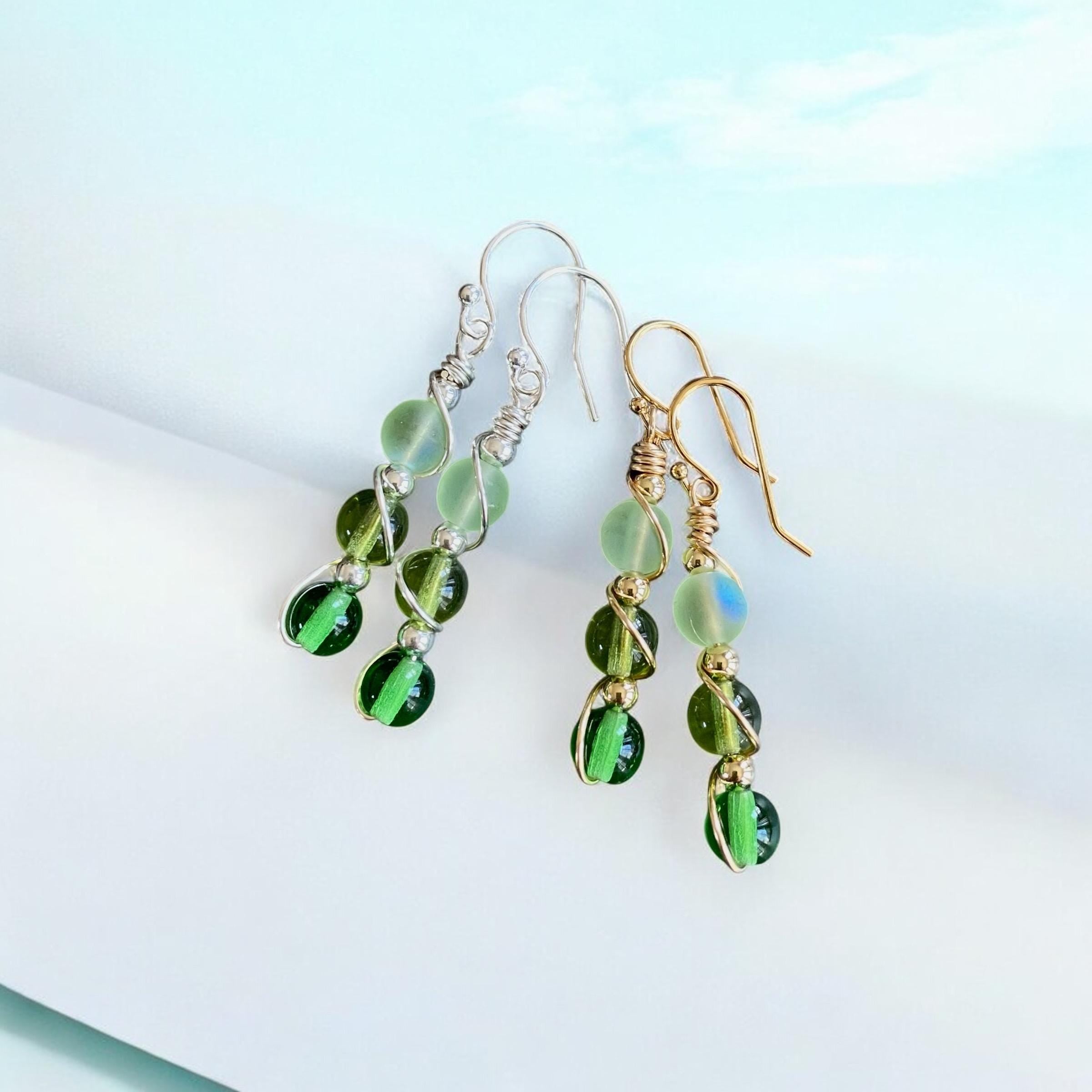 Wire wrapped Sea Glass Jewelry in Sterling Silver, Sea Glass Silver Earrings, Dangling Earrings ,Beach Weddings, Sea Glass  earrings