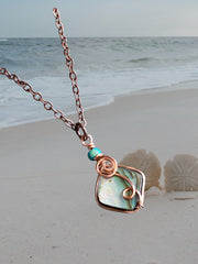 Abalone Necklace, Wire Wrapped Abalone Pendant in Copper, Abalone Jewelry, Rainbow Abalone Necklace, Necklace for Women, Summer Necklace