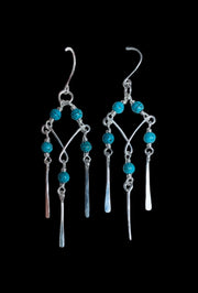 Turquoise Dangling Earrings in Sterling Silver, Chandelier Earrings with Howlite Turquoise, Turquoise Earrings, Statement Earrings,
