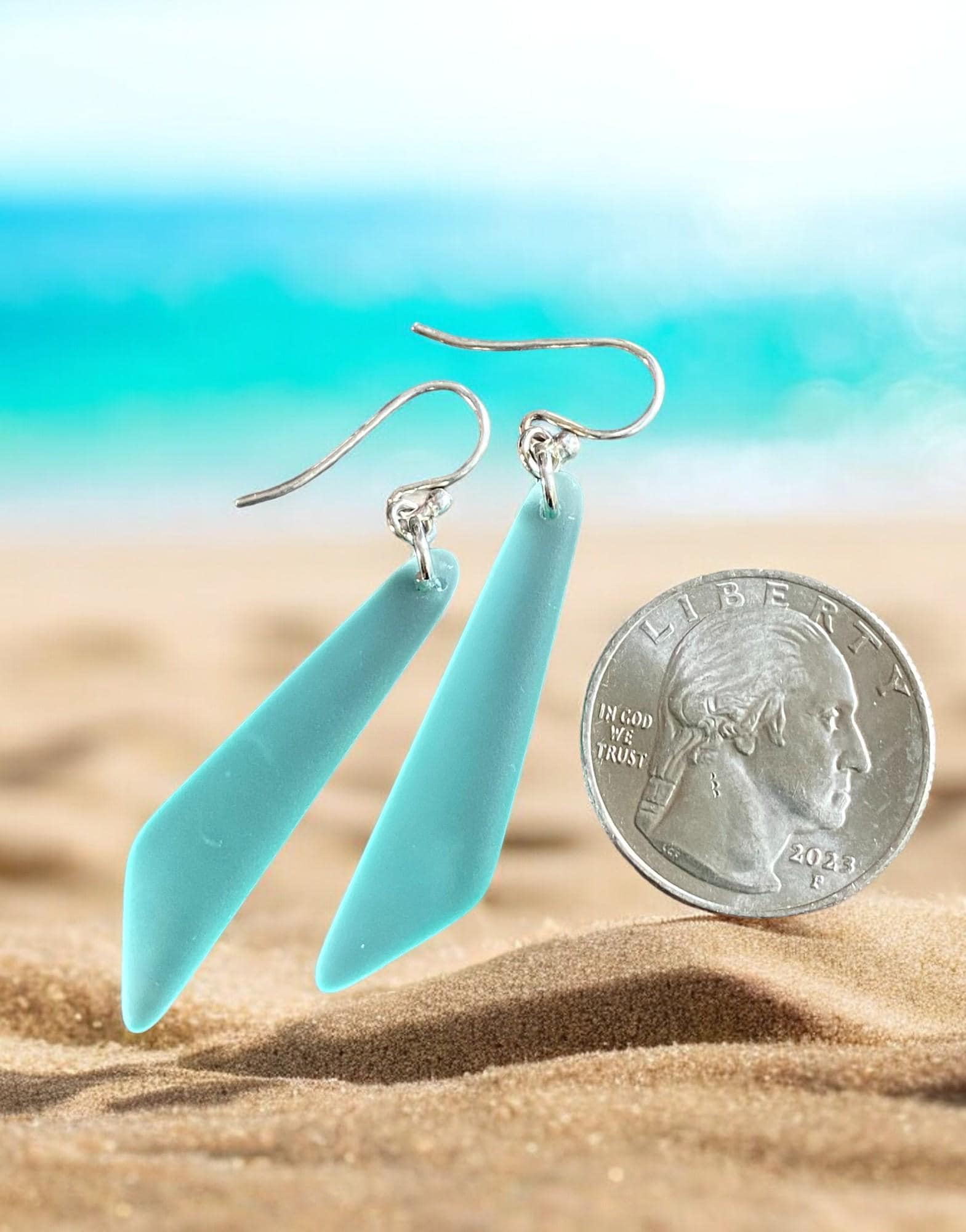 Wire wrapped Long Sea Glass Earrings in Sterling Silver, Aqua Blue Sea Glass Silver Earrings,Beach Weddings, Sea Glass Jewelry, Beach Glass