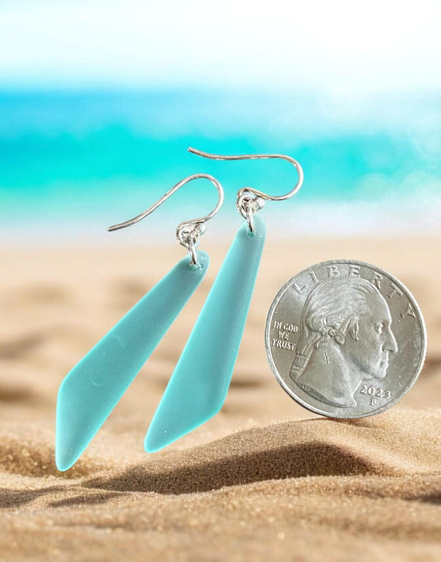 Wire wrapped Long Sea Glass Earrings in Sterling Silver, Aqua Blue Sea Glass Silver Earrings,Beach Weddings, Sea Glass Jewelry, Beach Glass