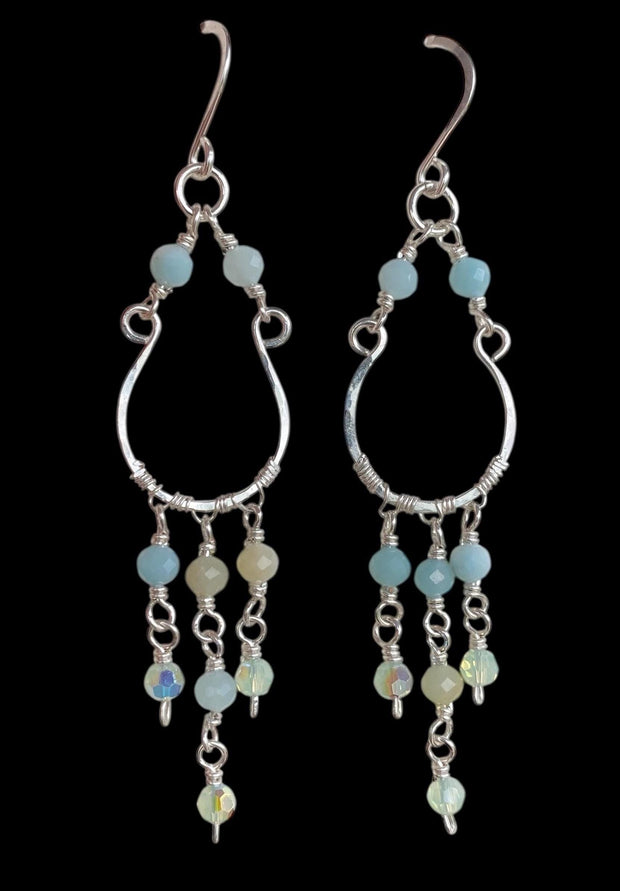 Chandelier Amazonite Earring for Wedding Formal Jewelry Boho Style Statement Piece Wire Wrapped Dangle Beach Set,
