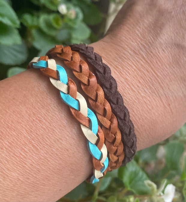 Deerskin Lace Leather Bracelet, Father's Day Bracelet, Custom 3 STRANDS FLAT Braid Woven/Men Leather Bracelet, Unisex Braided Bracelet