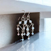 Moonstone Chandelier Earrings in Sterling Silver, Blue Flash Moonstone & Swarovski Crystal Dangles | Statement Bridal Earrings,