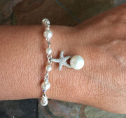 Starfish Charm Pearl Crystal Bracelet,Beach Starfish Necklace & Earrings, Starfish Ocean theme jewelry,Bridal Bracelet, Bridesmaid bracelet