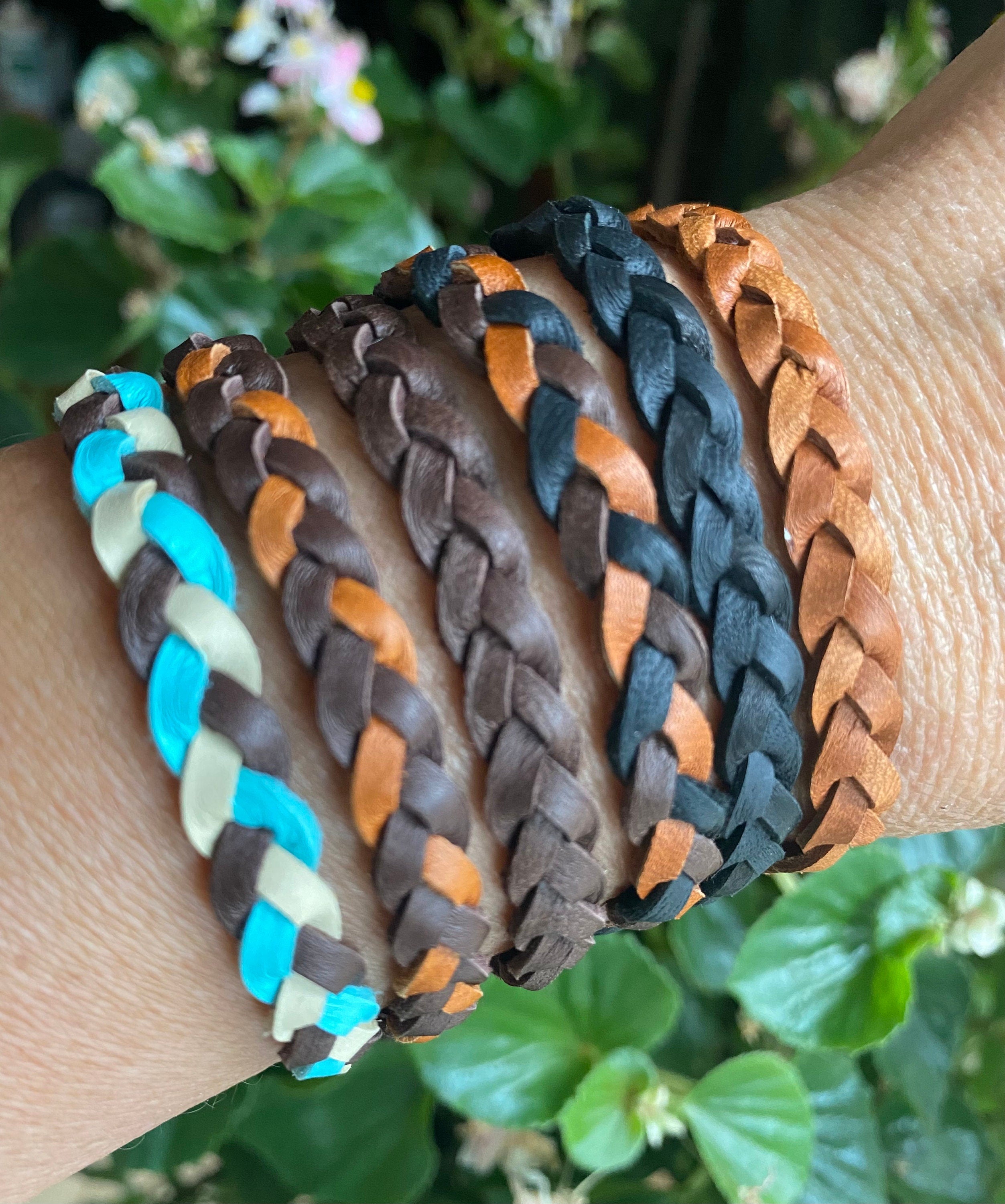Braided Deerskin Lace Leather Bracelet,Dad's Gift from daughter,3 STRANDS FLAT Braid. Stacking Woven Leather Bracelet,unisex Bracelet/Anklet