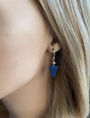 Blue Sea glass Triangle designed Earring in Sterling Silver, Wire Wrapped Sea Glass Earrings, Everyday Casual Dangling Blue Earrings,