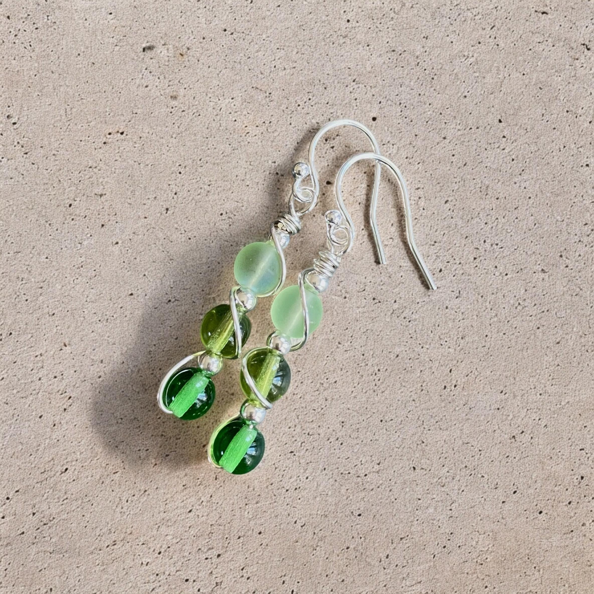 Wire wrapped Sea Glass Jewelry in Sterling Silver, Sea Glass Silver Earrings, Dangling Earrings ,Beach Weddings, Sea Glass  earrings