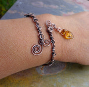Wire Wrpped Antiqued Copper Bracelet ,Adjustable  Wire Wrapped bracelet,Copper Bangle/Cuff Filigree  bracelet Filigree Leaf  Vine Bracelet