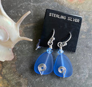 Sea Glass Earrings,Light Blue Sea Glass Earrings in STERLING SILVER, Beach Glass Jewelry, Sea glass Dangling Earrings,Beach Wedding Jewelry