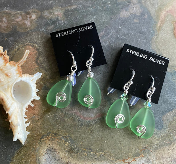 Sea Glass Earrings in STERLING SILVER,Light Green  Sea Glass Earrings, Beach Weddings, Beach Glass Jewelry, Peridot Sea glass Earrings,