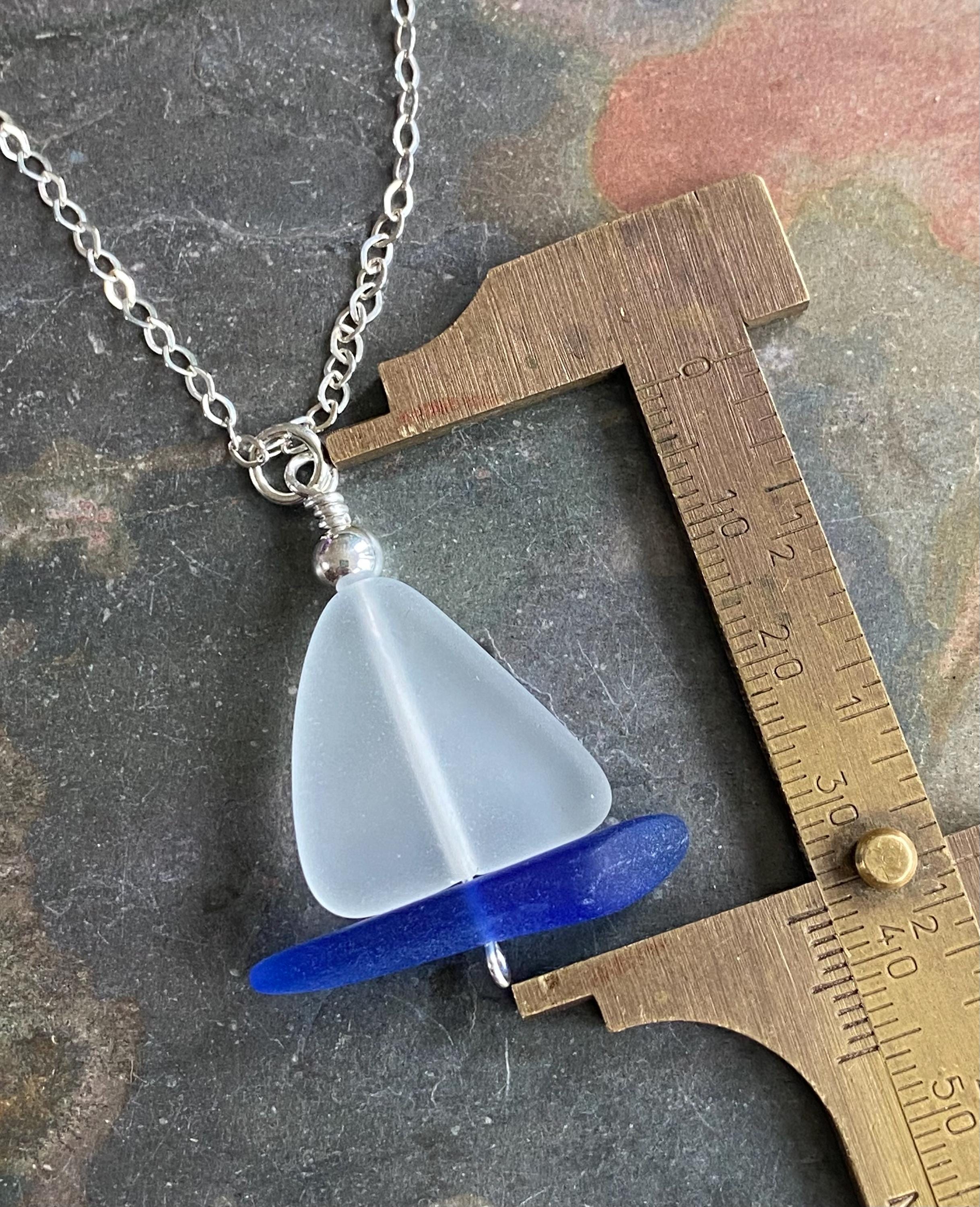 White Sea Glass Sailboat Earrings in Sterling Silver, Ocean-Inspired Beach Glass Sailboat Necklace and Earring SET,  Nautical Beach Jewelry"