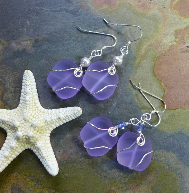 Periwinkle Sea Glass Earrings in Sterling Silver Earwires-Lavender Recycled Glass Earrings Glass Earrings, Beach Weddings,Sea Glass earrings