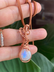 Wire Wrapped Moonstone Necklace in Natural  Copper,Rainbow Moonstone Necklace, Blue Flashing Moonstone Necklace,June Birthstone necklace
