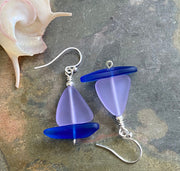 Sailboat Sea Glass Earrings, Periwinkle Sea Glass Earrings Sea Glass Earrings, Beach Wedding, Beach glass Dangle earrings, Sea Glass Jewelry