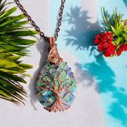 Frameless Abalone Necklace, Wire Wrapped Abalone Pendant,Abalone Tree of Life Necklace  Leather,Abalone Necklace Copper,Paua Shell Jewelry