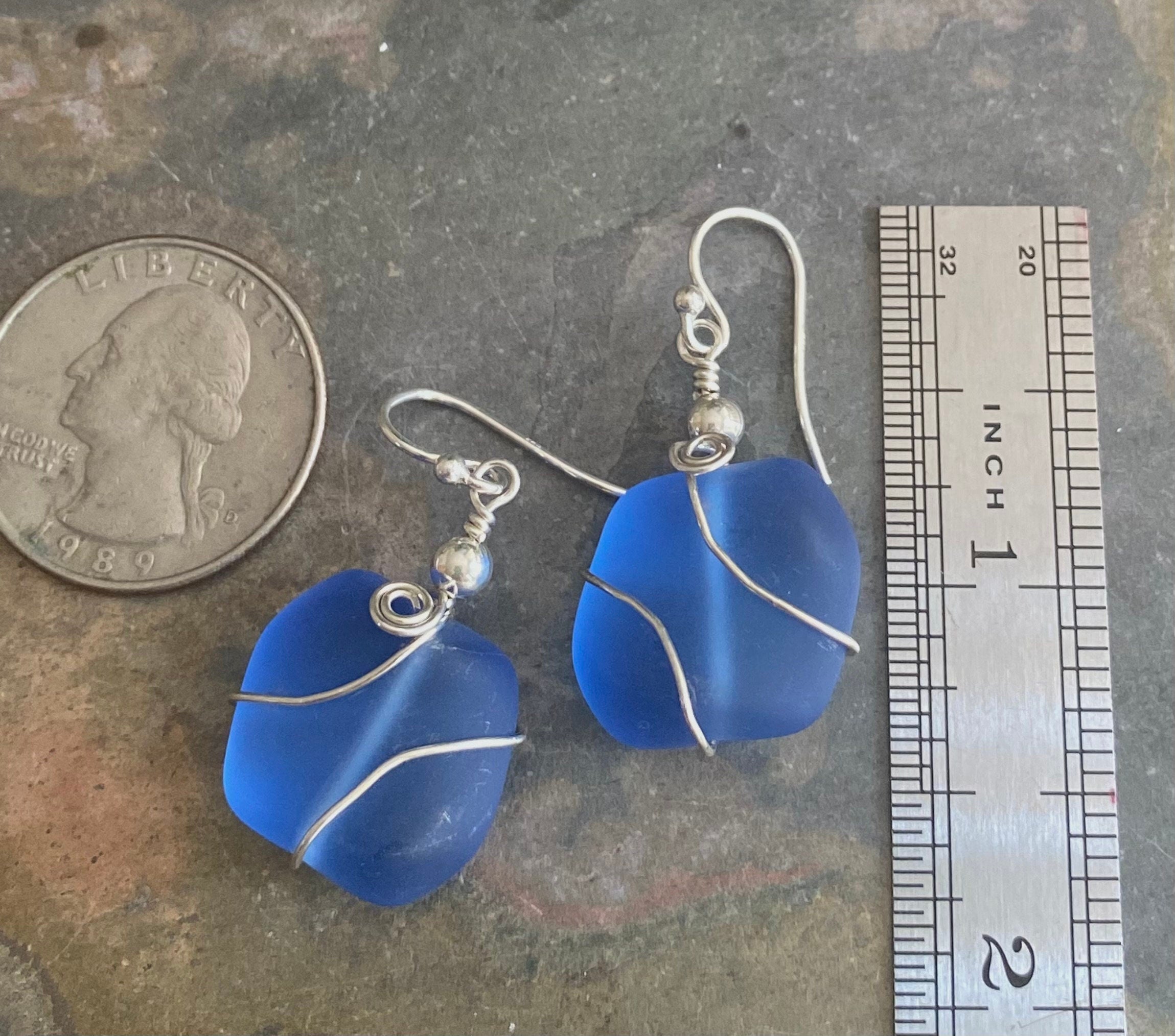 Sterling Silver Blue Sea Glass Earrings,Sky Blue Sea Glass Earrings, Blue Sea Glass Earrings, Beach Jewelry,  Blue  Glass Dangling  Earrings