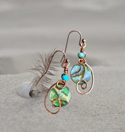 Abalone Earrings, Wire Wrapped Abalone Earrings in Antiqued Copper Wire, Abalone Paua Shell Earring, Abalone Shell Jewelry,