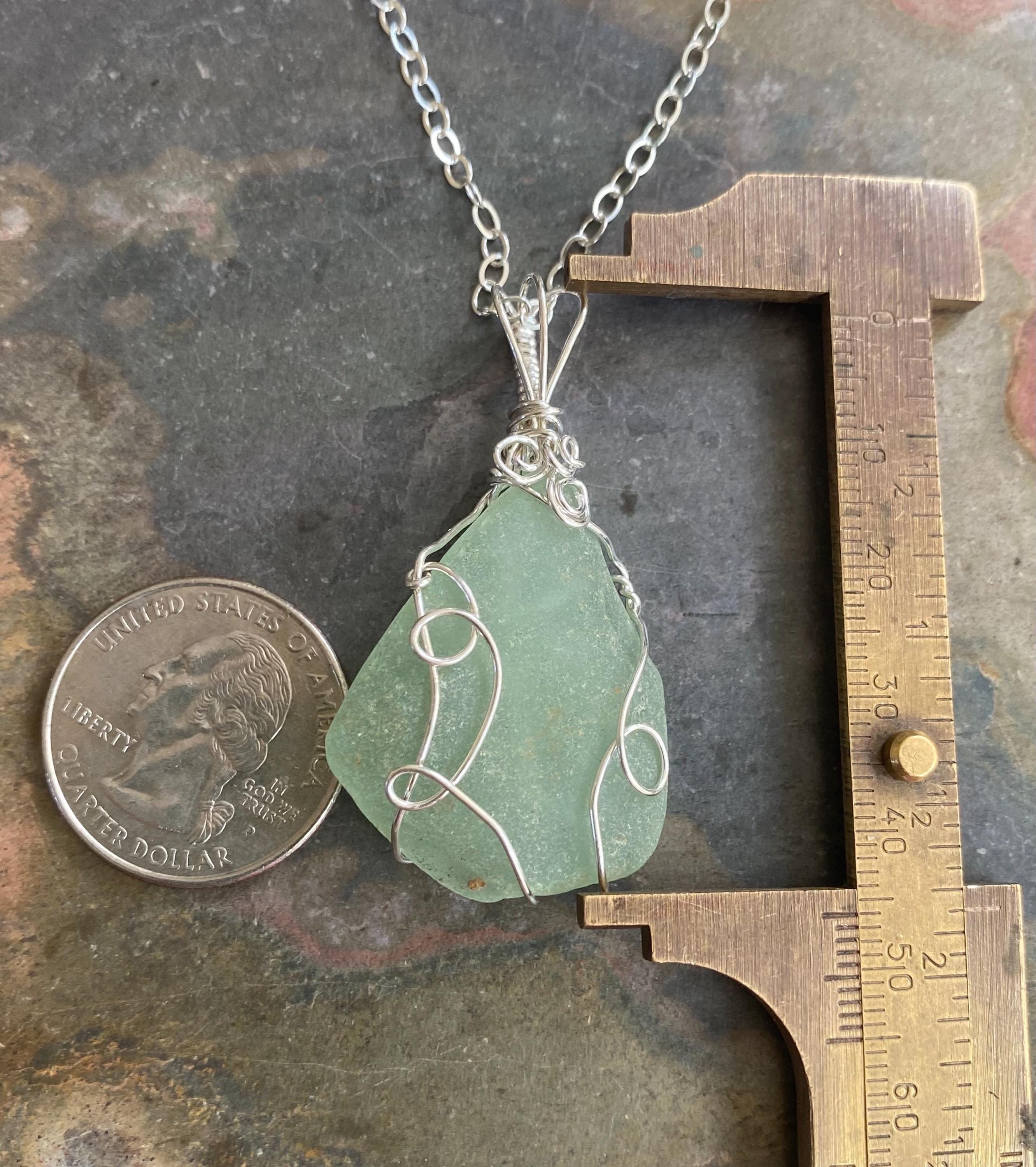 Natural Beach Glass Necklace, Seafoam Green  Beach Glass Necklace, Wired Sea Glass Jewelry, Gifts for Beach lover, Ocean inspired Pendant