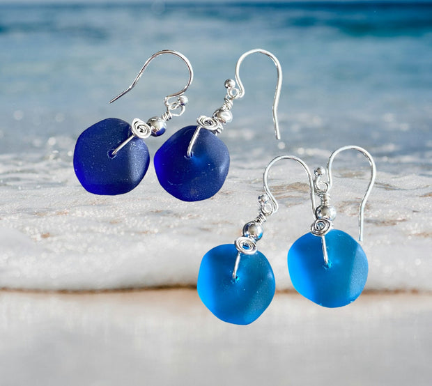 Hand Crafted Cobalt Blue Beach Glass Jewelry in sterling silver, Pacific Blue Sea Glass  Earrings, Sea Glass Earrings, Beach Glass Jewelry