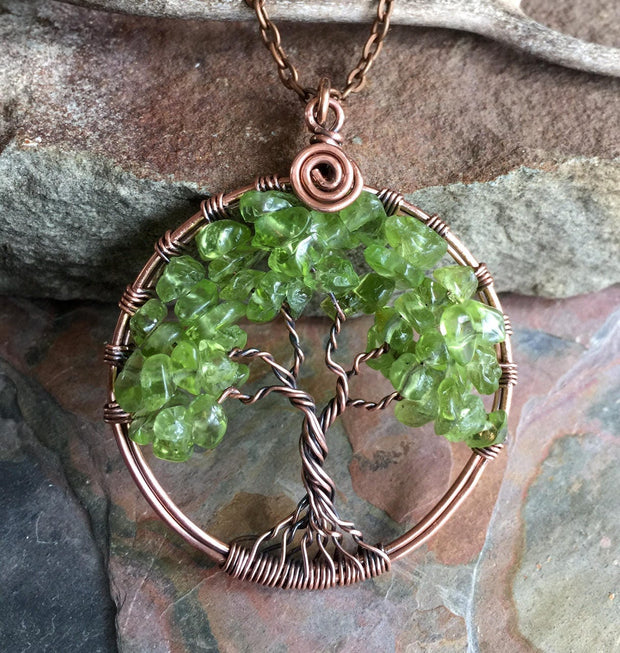 Peridot Tree of Life Necklace and Earring SET, August Birthstone Necklace & Earring SET, August Birthday Jewelry Gifts for Women,
