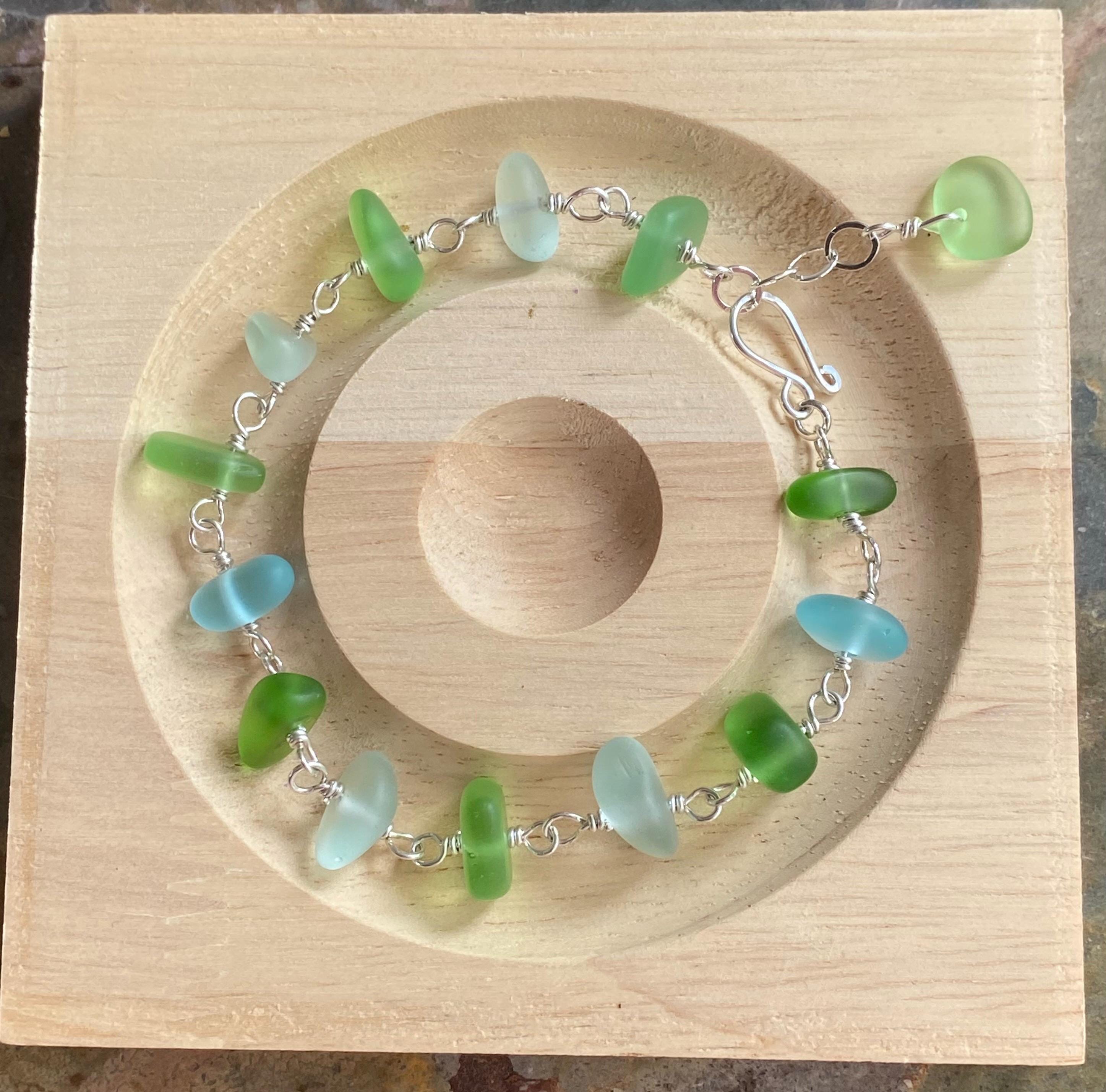 Sterling Silver Sea Glass Bracelet, Custom Sea Glass Bracelet, Personalized Bracelet  for Her, Chain Link Bracelet, Friendship Bracelet