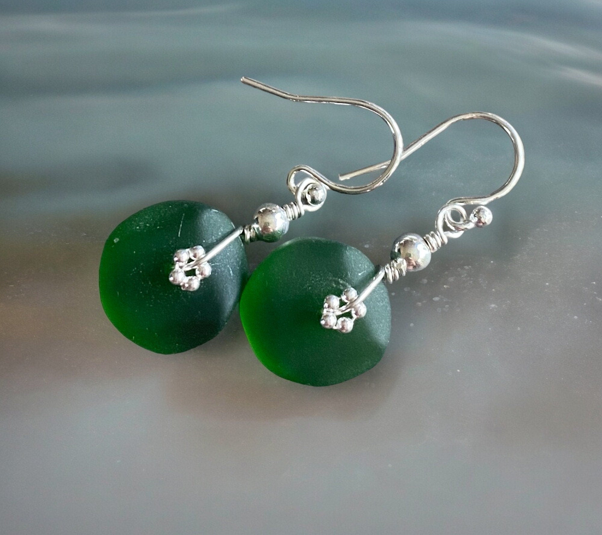Green Beach Glass Jewelry, Shamrock Green Sea Glass  Necklace and Earrings in Sterling Silver, Sea Glass Necklace,  Sea Glass Jewelry SET,
