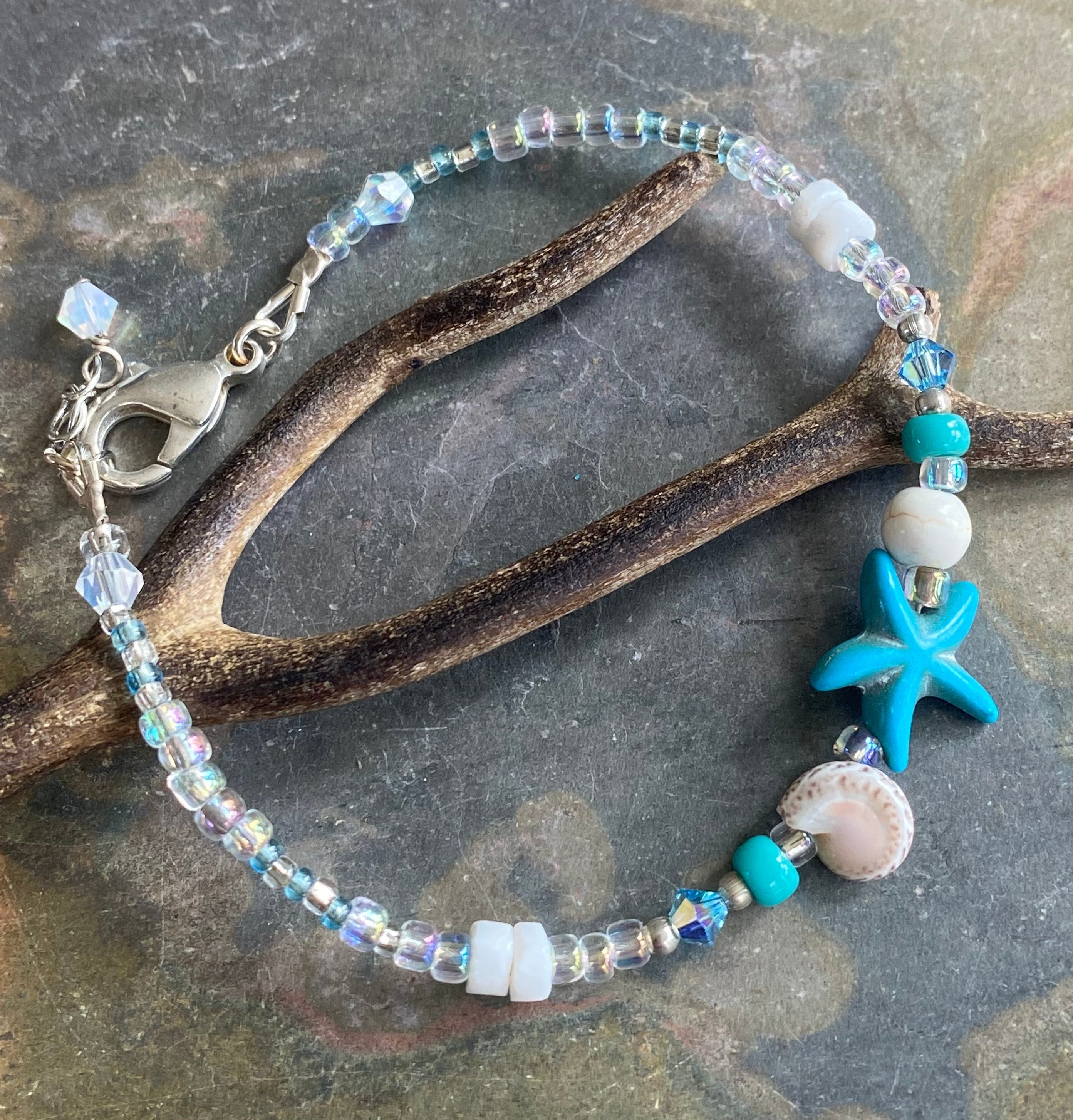 Starfish Charm Bracelet, Beach theme Bracelets, Starfish Charm beaded Bracelet, Summer Beach Jewelry, Beach Boho Bracelet