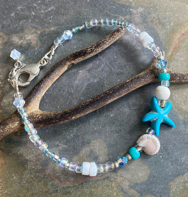 Starfish Charm Bracelet, Beach theme Bracelets, Starfish Charm beaded Bracelet, Summer Beach Jewelry, Beach Boho Bracelet