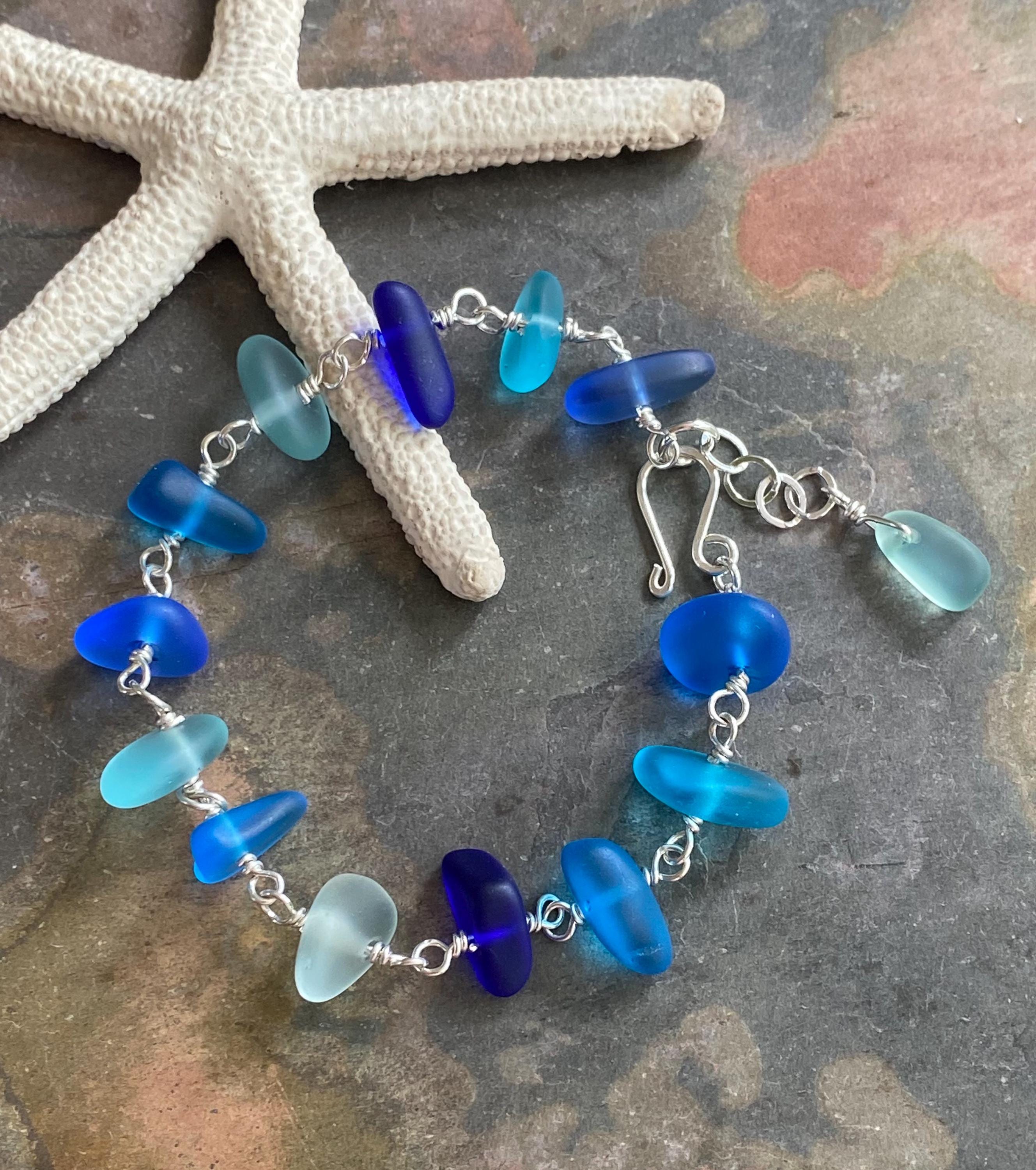 Sterling Silver Sea Glass Bracelet, Custom Sea Glass Bracelet, Personalized Bracelet  for Her, Chain Link Bracelet, Friendship Bracelet