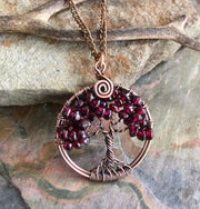 Garnet Necklace in Copper,Garnet tree of Life Necklace,Wire Wrapped Garnet Tree of Life,January Birthstone Tree of Life Jewelry, Red Garnet