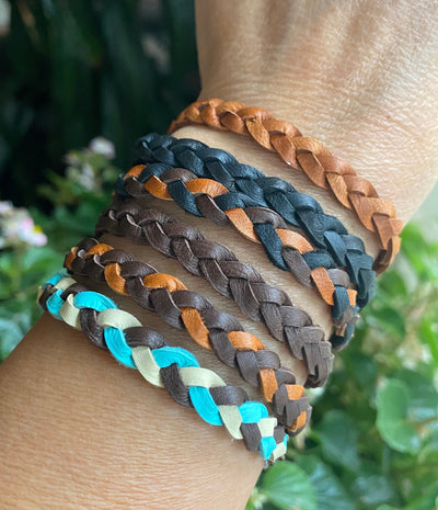 Braided Deerskin Lace Leather Bracelet,Dad's Gift from daughter,3 STRANDS FLAT Braid. Stacking Woven Leather Bracelet,unisex Bracelet/Anklet