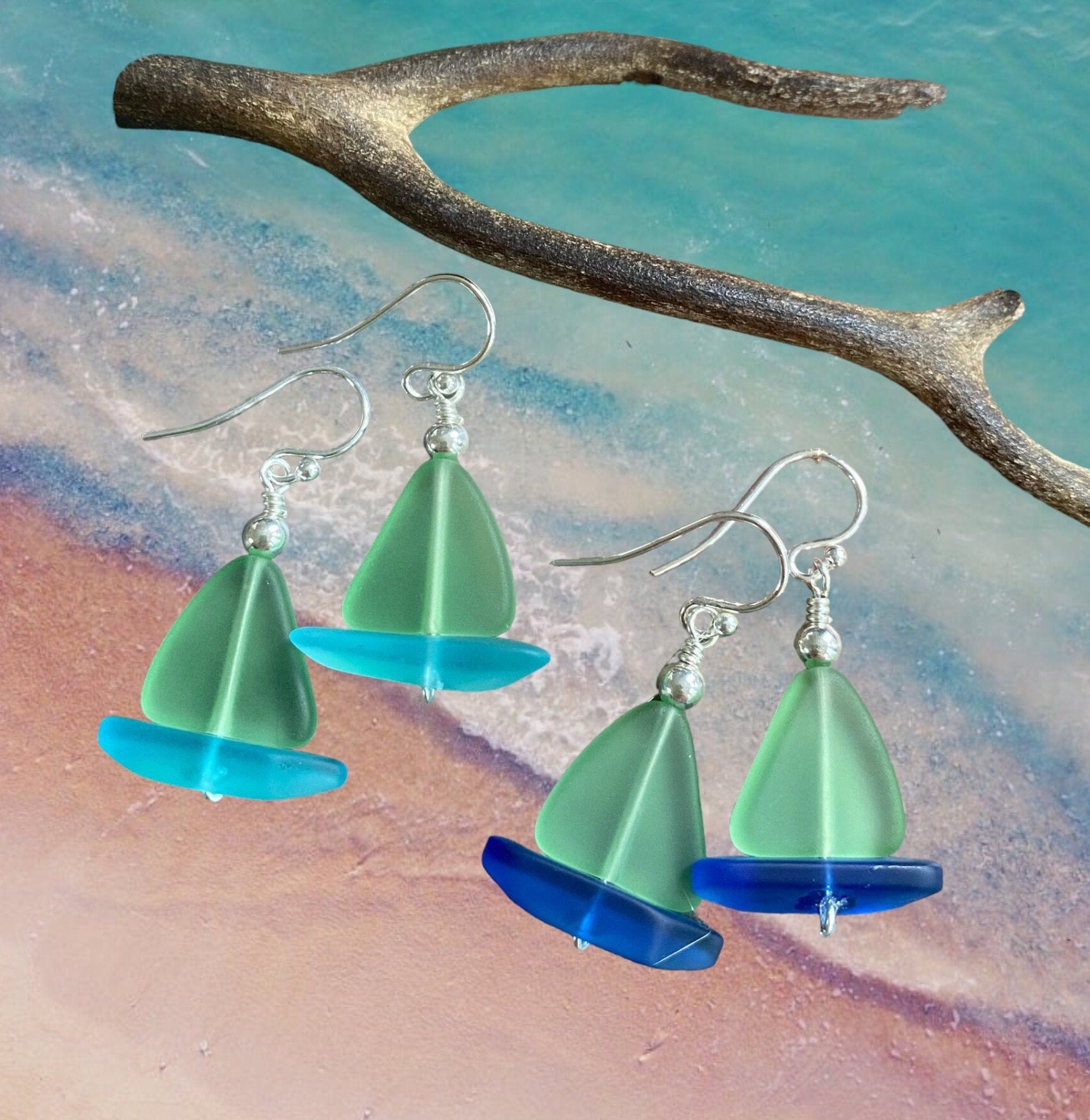 STERLING SILVER Peridot Green Beach Glass Earrings, Green Sea Glass dangling Earrings, beach Wedding Earrings, Beach Summer  Earrings,