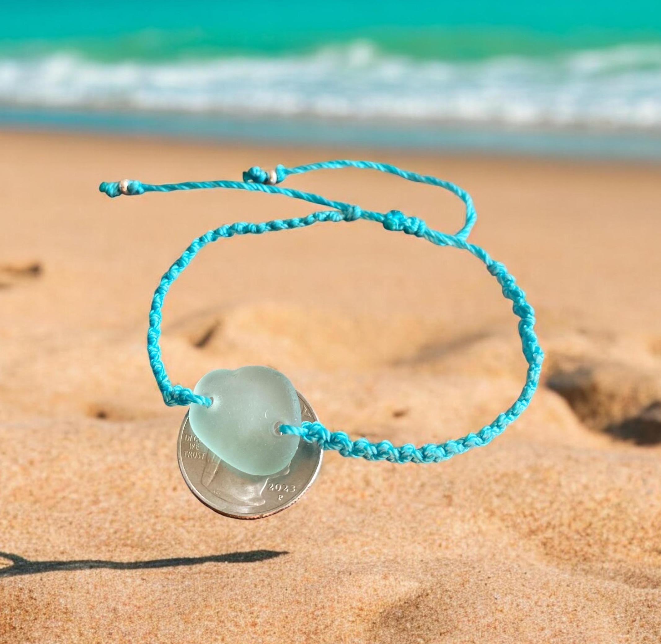 Handmade Macrame Sea Glass Bracelet, Adjustable Sea Glass Macrame Bracelets,Seafoam Bracelet, Nautical Sea Glass Bracelet,Surfer's Bracelet,
