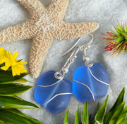 Sterling Silver Blue Sea Glass Earrings,Sky Blue Sea Glass Earrings, Blue Sea Glass Earrings, Beach Jewelry,  Blue  Glass Dangling  Earrings