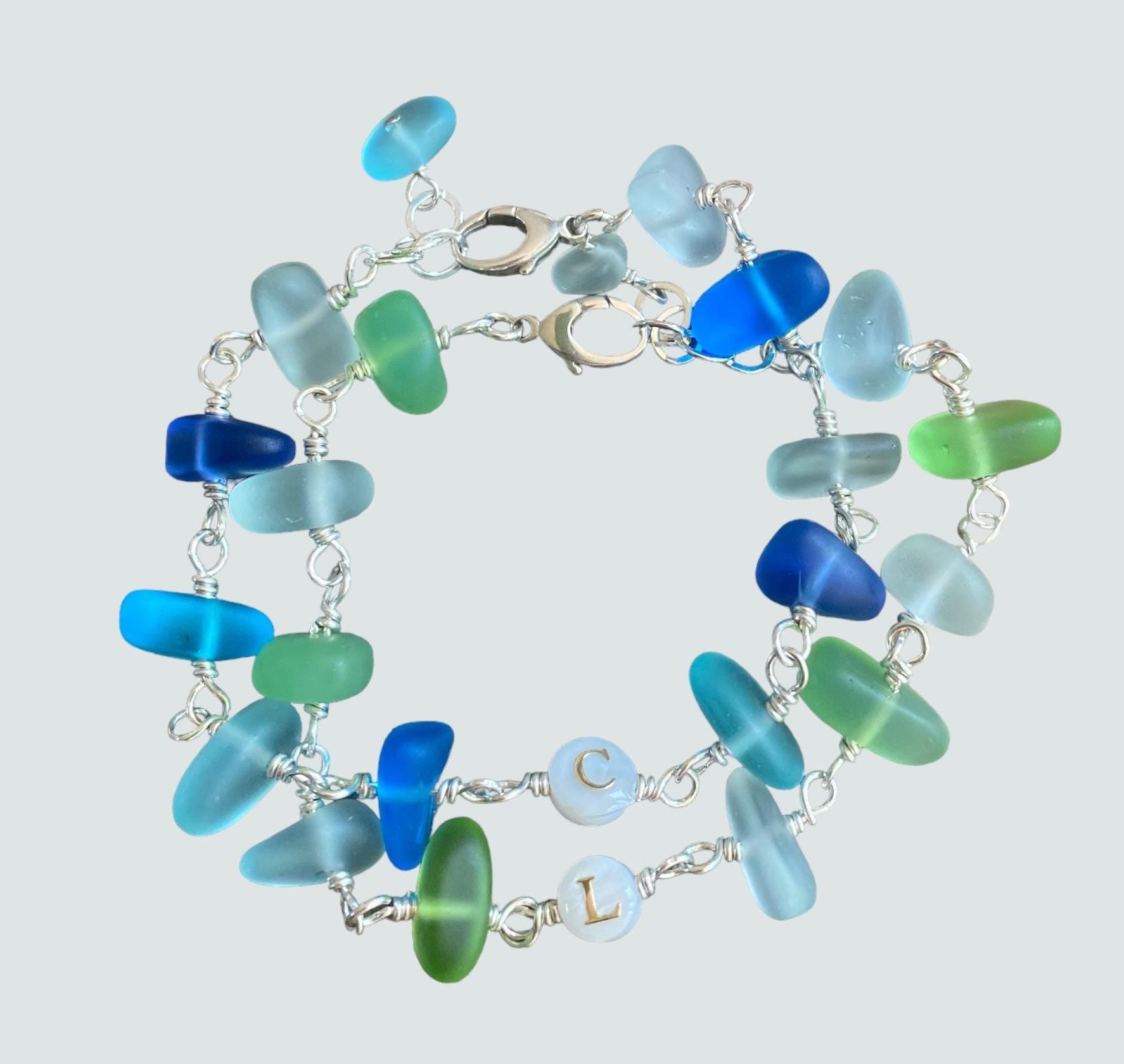 Sterling Silver Sea Glass Bracelet, Custom Sea Glass Bracelet, Personalized Bracelet  for Her, Chain Link Bracelet, Friendship Bracelet