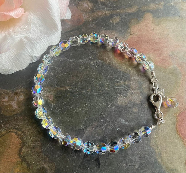 Swarovski 6 mm Crystal Bracelet in Sterling Silver Clasp, April Birthday Bracelet, Wedding/Bridal Crystal Bracelet, Crystal Bracelet,
