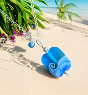 Sterling Silver Ocean Wave Necklace, Lampwork Glass Ocean Wave Necklace, Blue Beach Wave Necklace, Beach Wave Jewelry , Nautical Jewelry