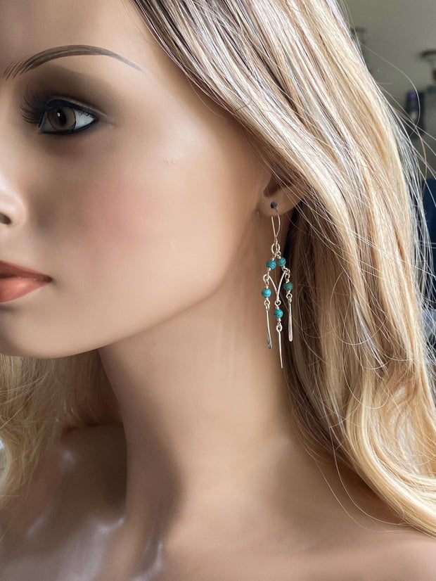 Turquoise Dangling Earrings in Sterling Silver, Chandelier Earrings with Howlite Turquoise, Turquoise Earrings, Statement Earrings,