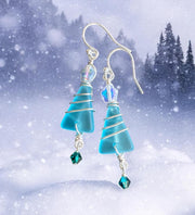 Holiday Dangle Earrings, Ready Ship in ONE day, Sea Glass Christmas Tree Earrings, Beach Glass Christmas Tree Earrings, Sea Glass Jewelry,