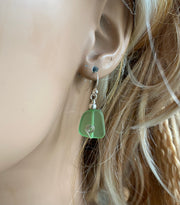 STERLING SILVER Green Sea Glass Earrings, Light Green  Sea Glass Earrings, Beach Weddings, Beach Glass Jewelry, Peridot Sea glass Earrings,