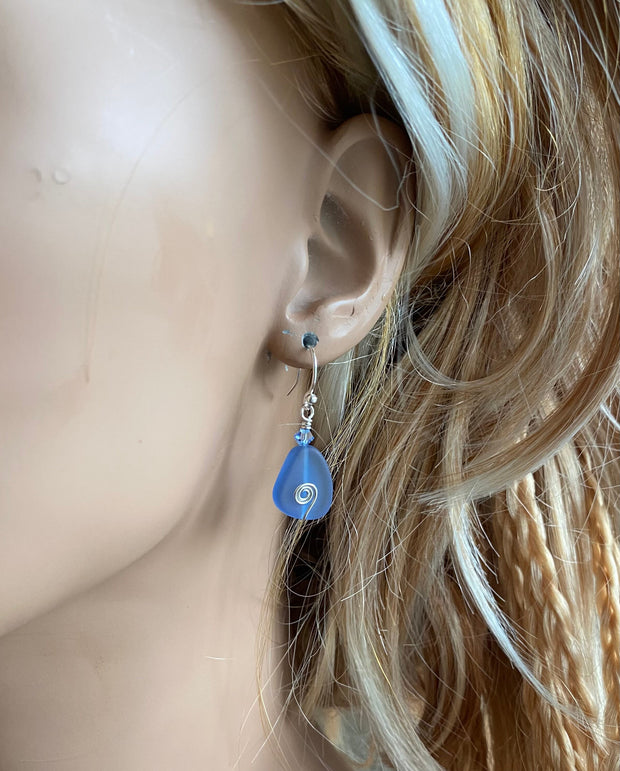 Sea Glass Earrings,Light Blue Sea Glass Earrings in STERLING SILVER, Beach Glass Jewelry, Sea glass Dangling Earrings,Beach Wedding Jewelry