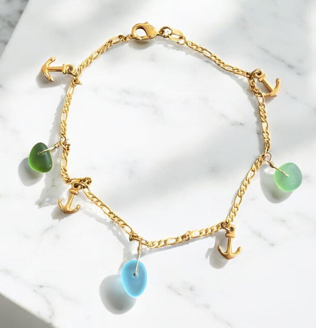 Sea Glass Anklet, Anklet in Gold Filled, Beach Style Summer Bracelet,  Beach Lover Nautical Jewelry Gifts For All Ages, Ocean Theme anklet