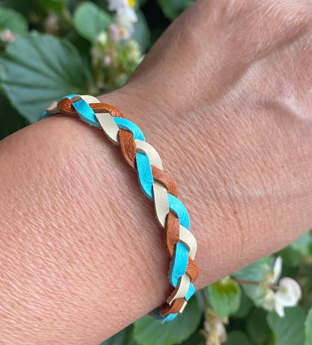 Deerskin Lace Leather Bracelet, Father's Day Bracelet, Custom 3 STRANDS FLAT Braid Woven/Men Leather Bracelet, Unisex Braided Bracelet