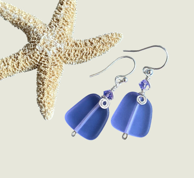 Periwinkle Sea Glass Earrings in STERLING SILVER, Sea Glass Earrings,Beach Weddings, Beach Glass Jewelry, Wired Sea glass Earrings,