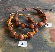 Macramé Goldstone Bracelet with Sliding Knot ,Bohemian Design Jewelry, Boho Style Stone Beaded Adjustable  Bracelet, Brown Bracelet,