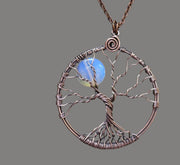 Blue Opalite Full Moon Tree of Life Pendant in Antiqued copper - Wire Wrapped Full Moon Tree of Life Pendant Necklace, Opalite Moon Tree