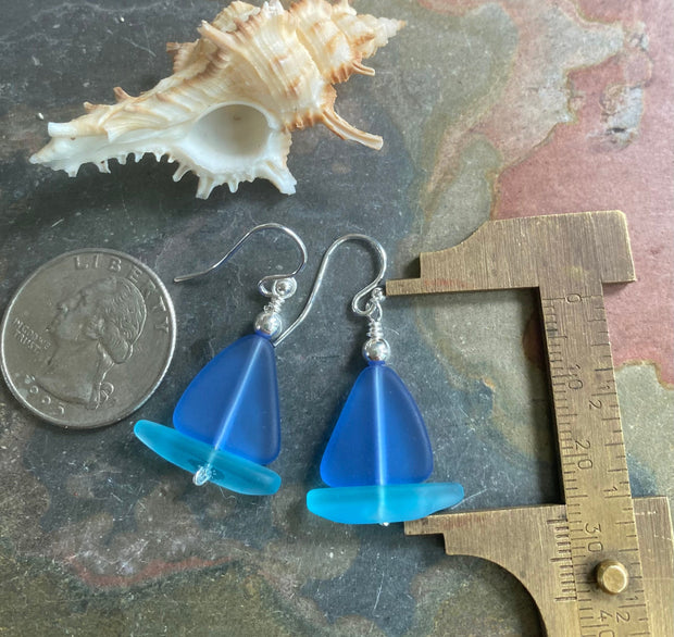 Light Sapphire Blue Sea Glass Earrings, STERLING SILVER Sailboat Sea Glass Earrings, Blue Sea Glass Earrings, Beach Weddings,, Sea glass