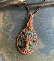Abalone Tree of Life Copper wire Pendant, Wire Wrapped Abalone Paua Tree of Life Pendant Necklace, Tree of Life Pendant